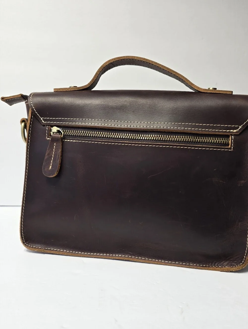 NWOT Men's Hand Crafted Leather Brown Satchel Small Messenger Bag
